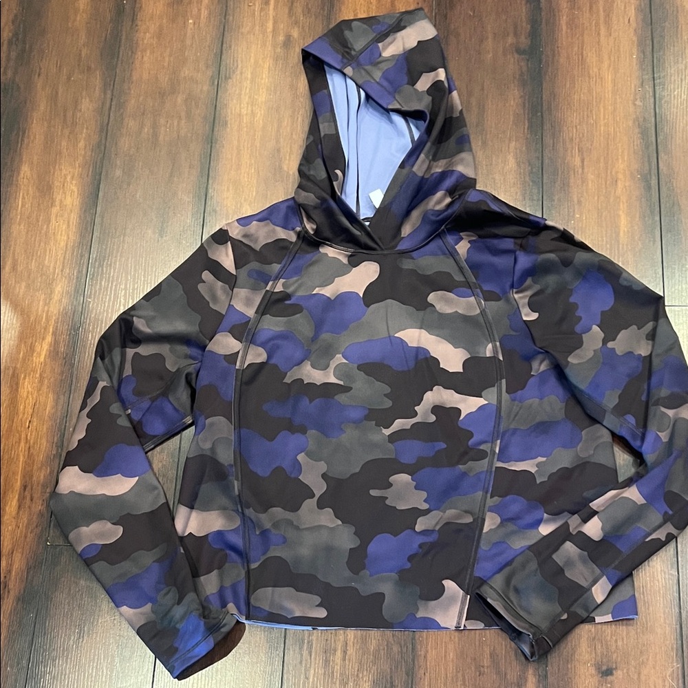 Athleta Blue and Black Camouflage Hoodie